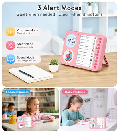 3-in-1 Visual Timer & ADHD Tool for Kids with Chore Chart & Planning Board - color: Pink