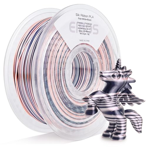EIBOS Silk Ribbon PLA 3D Printer Filament, Tri-Color Fast Color Changing PLA 1.75mm, Shiny Multicolor 3D Printing Filament 1kg / 2.2lbs, Pink White Black - color: Pink White Black