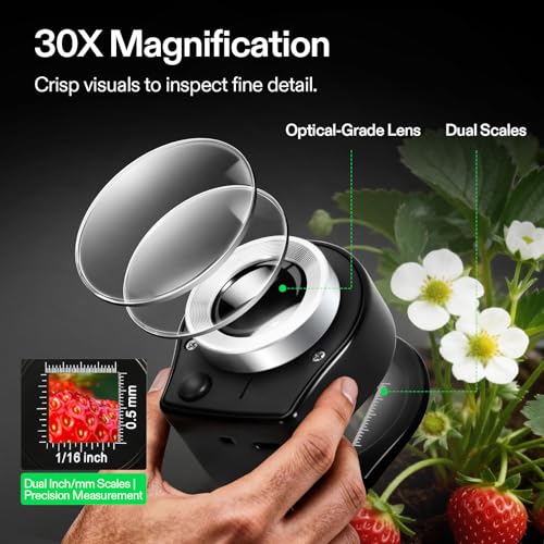 VIVOSUN 30X Rechargeable Loupe Magnifier with LED Light and UV Light, Black - color: Black