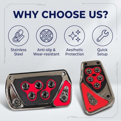 2 PCS Car Pedal Covers, Automatic Transmission Gas Brake Pedals Pads Non-slip Rubber Alloy Foot Pedal Plates, Fit Most Automatic Sedan SUV Truck (Red) - color: Red