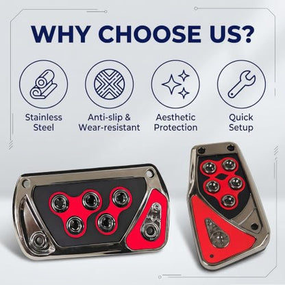 2 PCS Car Pedal Covers, Automatic Transmission Gas Brake Pedals Pads Non-slip Rubber Alloy Foot Pedal Plates, Fit Most Automatic Sedan SUV Truck (Red) - color: Red