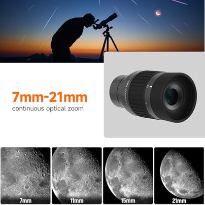 SVBONY SV135 1.25” Telescope Eyepiece, 7-21mm Zoom Eyepiece, 36-52° FOV - size: 36-52°