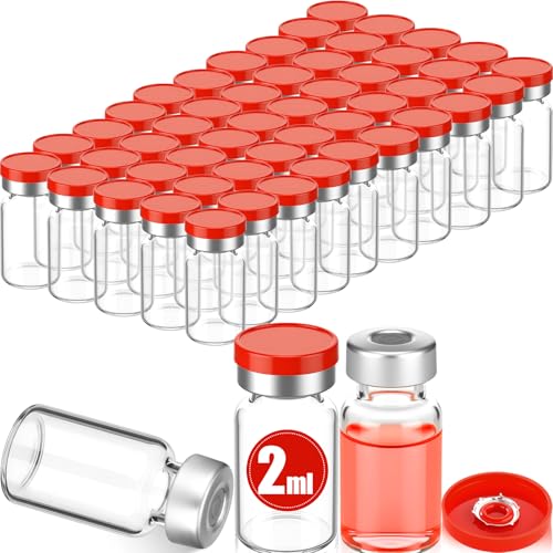 50 Pcs 2ml Sterile Vials Empty Vials for Injection, Red Lid - color: Red Lid