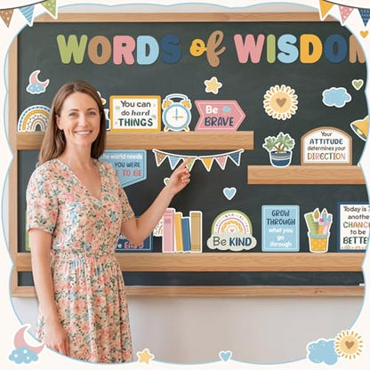 Qilery Bookshelf Bulletin Board Pastel Boho Words of Wisdom Classroom Decor - style: Boho