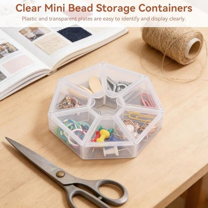 Cyrank 4pcs 7 Girds Bead Organizer, Clear Small Bead Organizers Jewelry Bead Storage Organizer Display Containers Case Box Mini Bead Storage Containers for Crafts Jewelry Screws Fishing Tackles