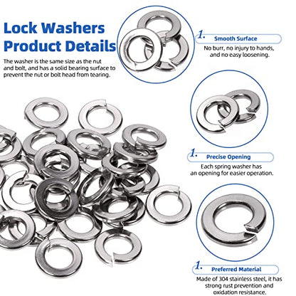 Glarks 150Pcs 5/16" 304 Stainless Steel Hex Lag Screws Assortment Kit Hex Lag Bolts with Flat Washers and Lock Washers Set for Fixing Metal, Wood, Plastic Materials - size: 5/16" Hex Lag Screws Set