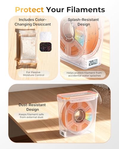 YOOPAI Pro Filament Storage Box with Temperature & Humidity Monitor, Airtight Filament Storage Container with Desiccant for 1KG 1.75mm PLA ABS PETG TPU, Single Spool 3D Printer Filament Storage Box(4)