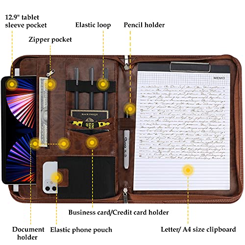ProCase Portfolio Business Padfolio Folder with Zipper -Brown - color: Brown