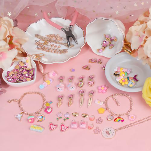 Ponygrass 167 Pcs Lip Gloss Keychain Making Kit, Heavy-Duty DIY Craft Supplies with Chipping-Resistant Charms, Hooks, Jump Rings & Tools for Jewelry Making, Custom Keychains, Bags (PINK-02)