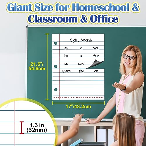 Aizweb Giant Magnetic Lined Notebook Paper,2 Dry Erase Sheets,Total Area 17" x 21.5",Handwriting Practice for Classroom Whiteboard,Chart Paper Teacher Must Have Homeschool Teaching Supplies - style: Notebook