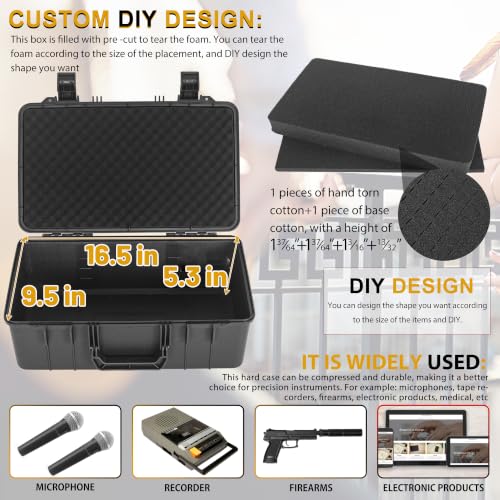 TORIBIO Hard Carrying Case with Foam Shockproof Storage 17"x10.3"x5.5" - size: 17" x 10.3" x 5.5"