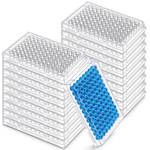 Weysat 20 Pcs 96 Well Tissue Culture Plates with Lids Flat 4.92x3.34x0.63 "