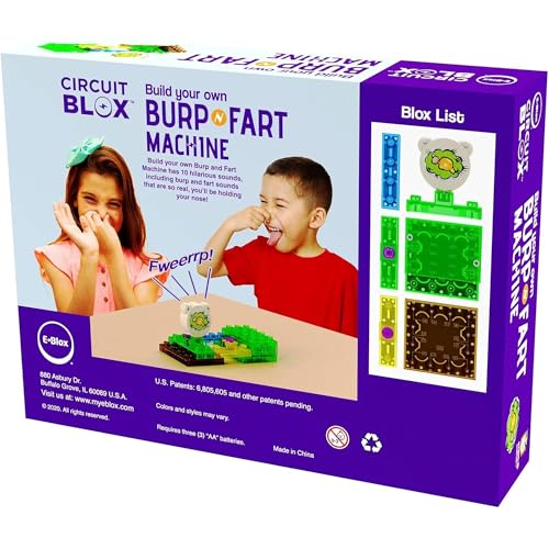 E-Blox Building Blocks STEM Circuit Kit, Build Your Own Burp & Fart Machine, Add Funny Sounds to Brick & Structure Science Projects, Birthday & Gag Gift, Boys, Girls, 5+