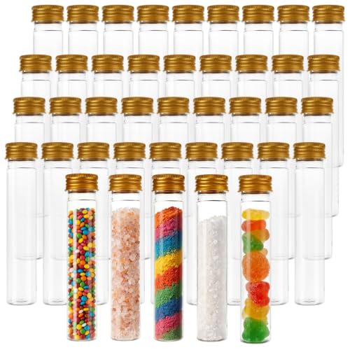 WOPPLXY 50 Pcs 65 ML Clear Plastic Test Tubes with Caps, Plastic Candy Tubes with Screw Caps, Clear Bath Salt Tubes, Gumball Tube for Candy Bath Salts Spices Beads and Party Christmas Home Décor