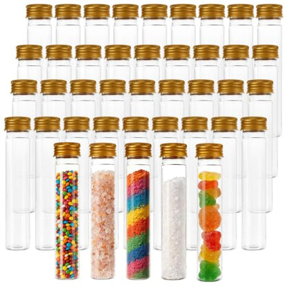 WOPPLXY 50 Pcs 65 ML Clear Plastic Test Tubes with Caps, Plastic Candy Tubes with Screw Caps, Clear Bath Salt Tubes, Gumball Tube for Candy Bath Salts Spices Beads and Party Christmas Home Décor