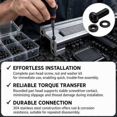 #6-32 x 1 (25 Sets) Pan Head Machine Screws Nuts Washers Assortment Kit, Black Oxide 304 Stainless Steel Phillips Drive Full Thread - size: #6-32 x 1"