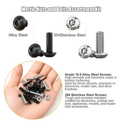 ZTF 3440pcs Metric Screw Assortment Kit, M2 M3 M4 M5 Machine Screws Nuts - size: Button Head ss+black 3440Pcs