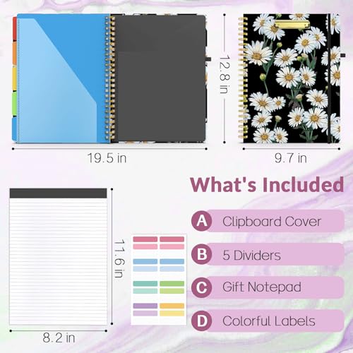 Sooez Spiral Clipboard Folio, Clipboards with Storage, Refillable Notepad - color: Daisy - Black