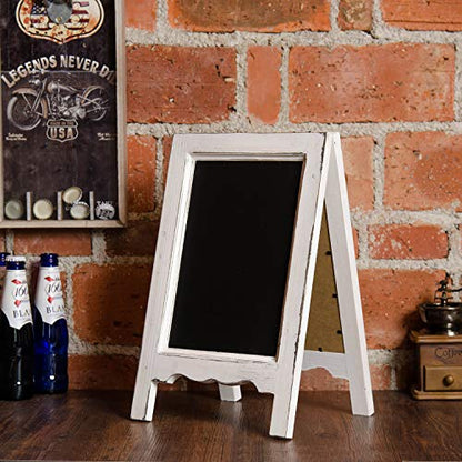 15 inch Mini Tabletop Wooden A-Frame Double-Sided Slate Chalkboard Sign Easel for Business (White) - color: White