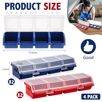 Hushee 4 Pcs Screw Organizer Box with Lid 4 Compartments, Blue, Red - color: Blue, Red