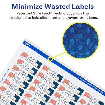 Avery Matte White Removable Rectangle Labels, Sure Feed Technology, Print-to-The-Edge, 0.5" x 1.75", 1,500 Removable Labels, Laser/Inkjet Printable - style: 1,500 labels
