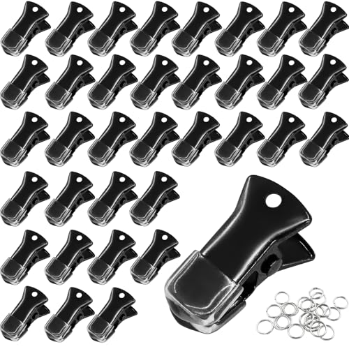 35 Pack Mini Metal Alligator Clips for Crafts Non-Slip Silicone-Coated Retro DIY Badge Small Clips (Glossy Deep Black) - color: Glossy Deep Black
