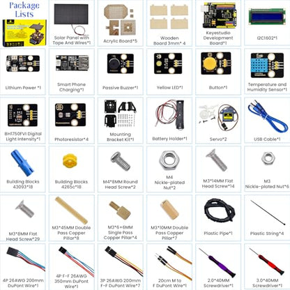 KEYESTUDIO DIY Solar Tracking Electronic Kit for Arduino, Smart Phone Charging, Temperature & Humidity Sensor, BH1750 Light Sensor, Educational Programming Kit for Teens & Adults 15+