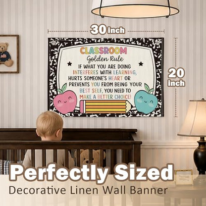 Classroom Rules Poster Decor, Classroom Golden Rule Hanging Banner - color: 01-Classroom Rules(Beige)