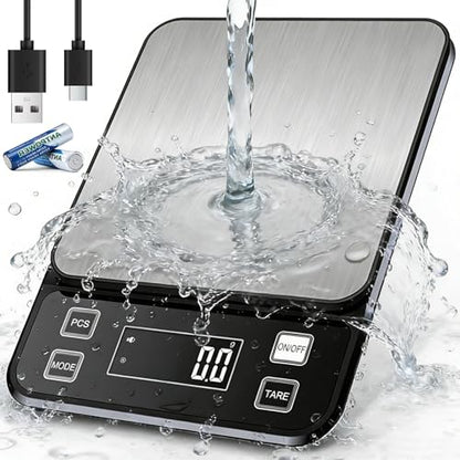 Waterproof Kitchen Scale, 10kg/22lb Food Scale Precisely Measures Grams and Ounces for Baking and Cooking, Stainless Stee Digital Scale with Backlight for Food - style: Rechargeable / 22lbs