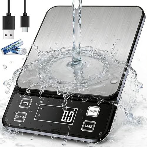 Waterproof Kitchen Scale, 5kg/11lb Food Scale Precisely Measures Grams and Ounces for Baking and Cooking, Stainless Stee Digital Scale with Backlight for Food - style: Rechargeable / 11lbs