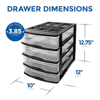 Gracious Living 4-Drawer Desktop/Countertop Storage Organizer, Black/Clear - size: 1 Pack