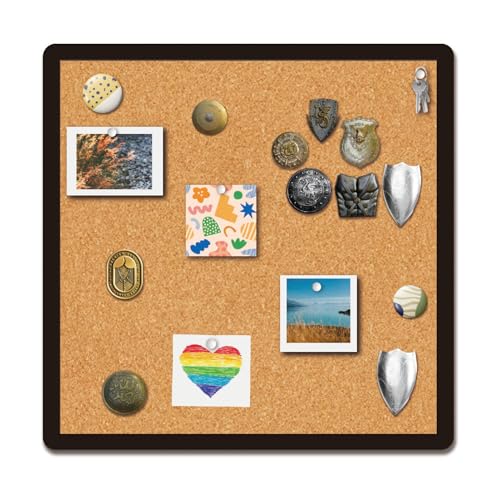 CRASPIRE Square Framed Bulletin Board 9.8 X 8 Inch Wall Mounted Pin Display Cork Boards Badge Thumbtack Wood Decorative Memory Memo Brooch Lapel Pins Pictures Storage Holder for Office Home Decor - style: Square