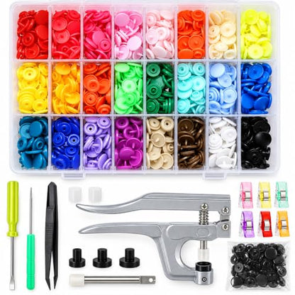 LIHAO Snap Button Kit with Pliers, 375 T5 Plastic Snaps, 24 Colors