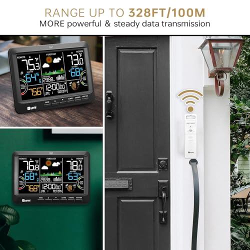 Weather Station Indoor Outdoor Thermometer Wireless Atomic Clock Black - color: Black