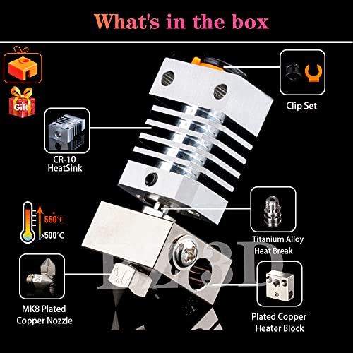 Ender 3 All Metal Hotend Upgrade Kit,High Temperature MK8 Plated Copper Nozzle,Heater Block,for Ender 3/V2/Pro/Max/Ender 5 /Pro/Plus/CR-10/10S/S4/S5 3D Printer - style: Plated Copper Kit