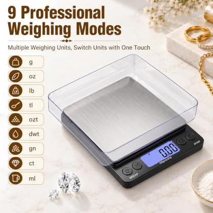 SKEAP Digital Jewelry Scale – 500g x 0.01g Precision Gold Scale for Jewelers & Collectors, Digital Coin Scale with Backlit LCD, Tare Function– Ideal for Gemstones, Bullion & Coins.