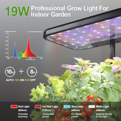 Indoor Garden System 19 Watt LED Growing Light Upgrade 2 Self-Watering Soil-Cultivated Growing Pots Gardening Gifts for Mom Plant Pot for Vegetables Herbs Tomato(No Seeds&Soil) - color: Black-a