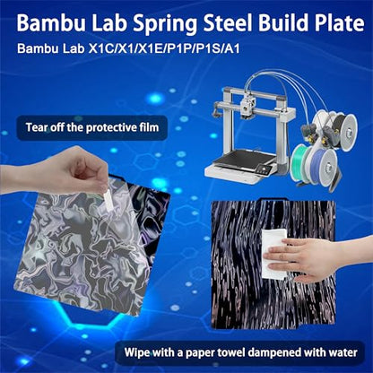 Tinytrees Build Plate for Bambu Lab P1S P2S A1 X1C X1 X1E P1P: Smooth PEI H1H Carbon PET PEO PEY Sheet Bed Plate P1S Build Plate for 3D Printing Hobbyist, 257 X 257mm - style: Water Ripples+Wood Grain
