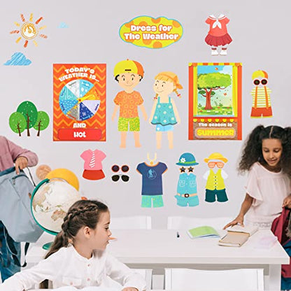 Spakon 103 Pieces Weather Chart Bulletin Board Set for Classroom Dress Weather Chart for Preschool Decoration Seasonal Bulletin Board Cutout Set for 100th Day of School Wall Decor (Nice Style) - style: Nice Style