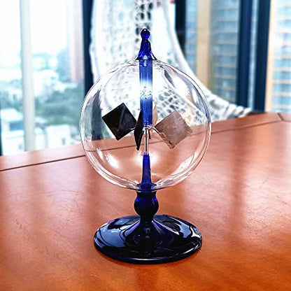Blue Solar Power Radiometer Sun Light Energy Crookes Spinning Vanes Glass Windmill Gift Home Desk Decoration