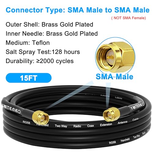15FT SMA Male to Male RG58 Coaxial Cable Antenna Extension 50 Ohm - size: 15FT