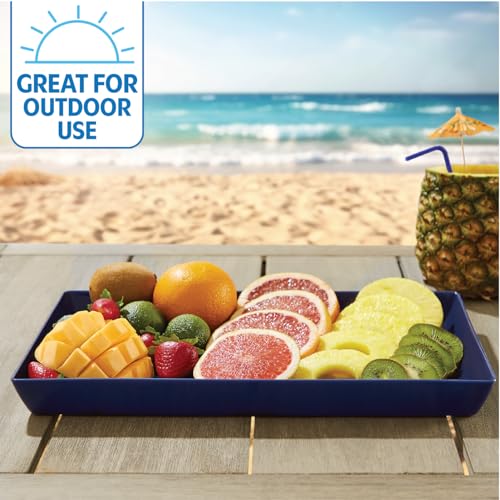 US Acrylic Coastal Plastic Serving Trays (Set of 4) 15” x 10” | Large Unbreakable Reusable Rectangular Party Platters | Serve Appetizers, Fruit, Veggies, & Desserts | BPA-Free & Made in USA - color: Coastal