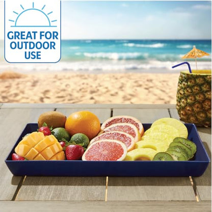 US Acrylic Coastal Plastic Serving Trays (Set of 4) 15” x 10” | Large Unbreakable Reusable Rectangular Party Platters | Serve Appetizers, Fruit, Veggies, & Desserts | BPA-Free & Made in USA - color: Coastal