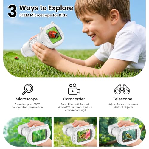 Alotwan Handheld Kids Microscope, Digital 1000X Miniscope, HD 2.4" Screen - color: White