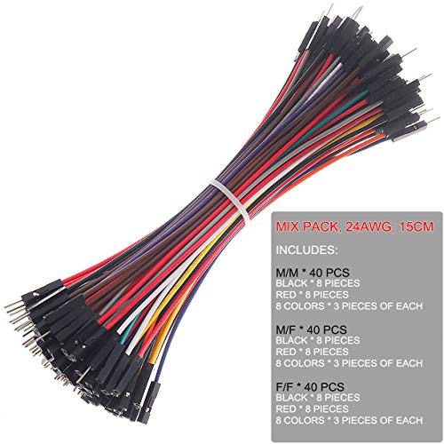 Hellotronics Premium Breadboard Jumper Wires - Male to Male, Female to Female, Square Head, 0.1'' 24AWG, 10 Colors, 100-Pack (15CM, MMx40 + MFx40 + FFx40) - color: MMx40 + MFx40 + FFx40, 6'' Length, size: Length 6'' / 15CM