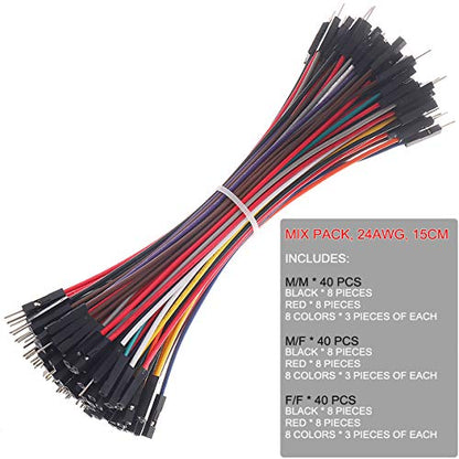 Hellotronics Premium Breadboard Jumper Wires - Male to Male, Female to Female, Square Head, 0.1'' 24AWG, 10 Colors, 100-Pack (15CM, MMx40 + MFx40 + FFx40) - color: MMx40 + MFx40 + FFx40, 6'' Length, size: Length 6'' / 15CM