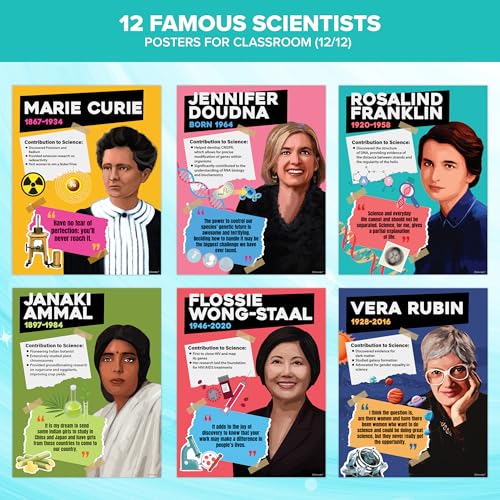Decorably 12 Famous Scientists Science Posters for Classroom, 11x14in