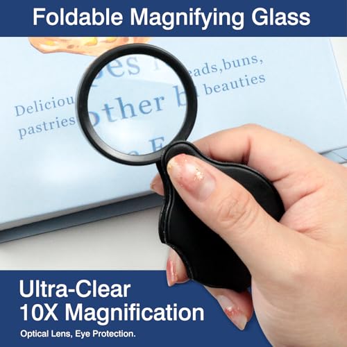 3PCS Ultra Clear Mini 10X Pocket Magnifiers for Seniors, Foldable Magnifying Glass with Protective Cover for Reading, Repairs