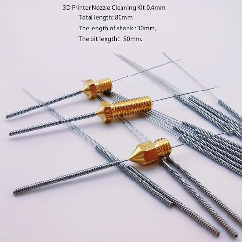 20Pcs 3D Printer Nozzle Cleaning Needles 0.4mm, Stainless Steel Nozzle Cleaning Kit 0.4mm Needles Use for Ender,MK8,V6,Creality,Prusa,Volcano Nozzles Cleaner, (Total Length: 80mm) - style: 20Pcs 3D Printer Nozzle Cleaning Needles 0.4mm