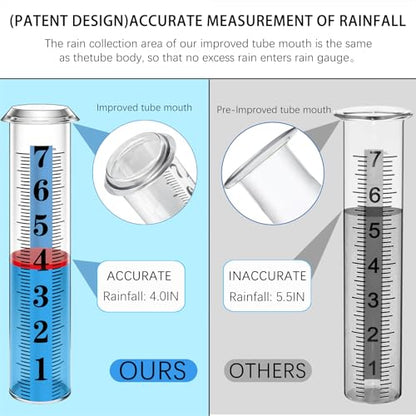 Rain Gauge Outdoor, Accurate Rain Gauges Outdoors Best Rated with Metal Rack Holder, Water Rain Meter with Thickened Plastic Large Font Tube for Yard, Easy to Read with Red Float - color: Metal rain gauge with foot